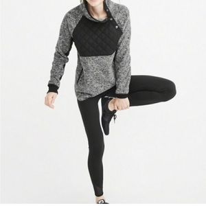Abercrombie & Fitch Black Gray Quilted Asymmetrical Snap Fleece Pullover Large
